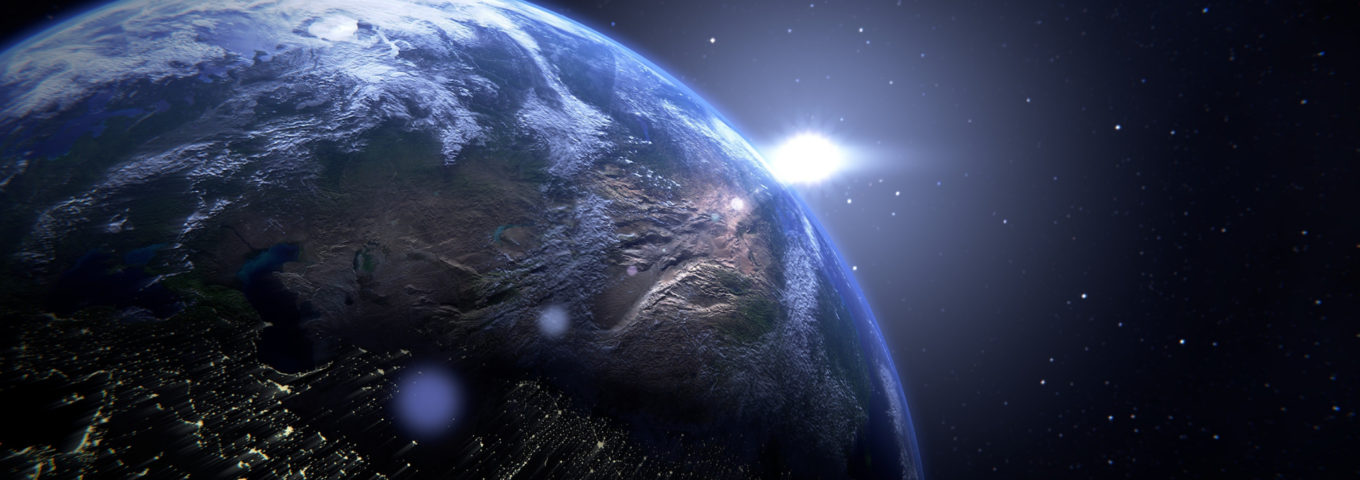 A stunning view of Earth from space, symbolizing the planet's natural geothermal energy for sustainable heating and cooling.