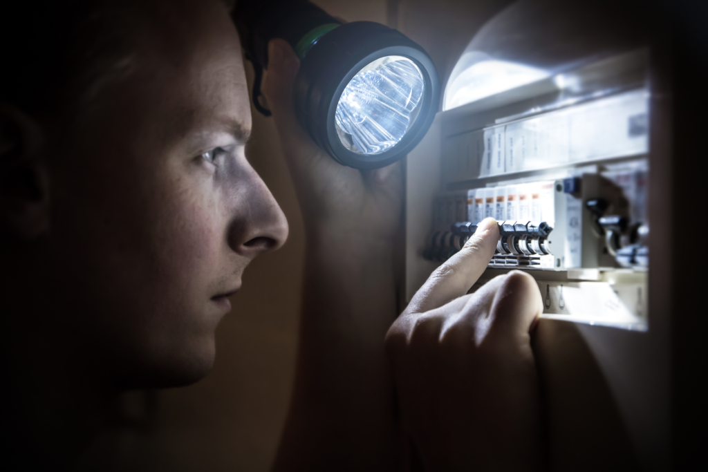 man checking his ac circuit breaker
